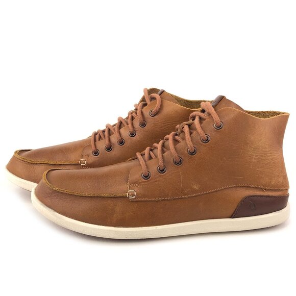 OluKai Nalukai Brown Leather Moc Toe Boots 10 - Picture 2 of 12